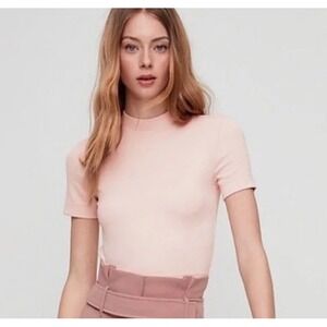 Babaton Aritzia Ganzolo Hip Pink Shirt Women's Sz Small Ribbed Crop Coquette